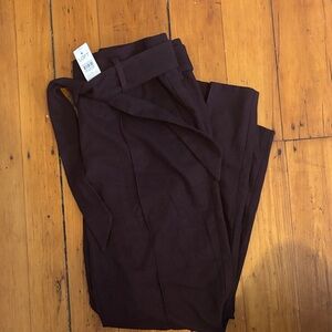 LOFT Tie-Waist Flannel High-Rise Pants in Plum